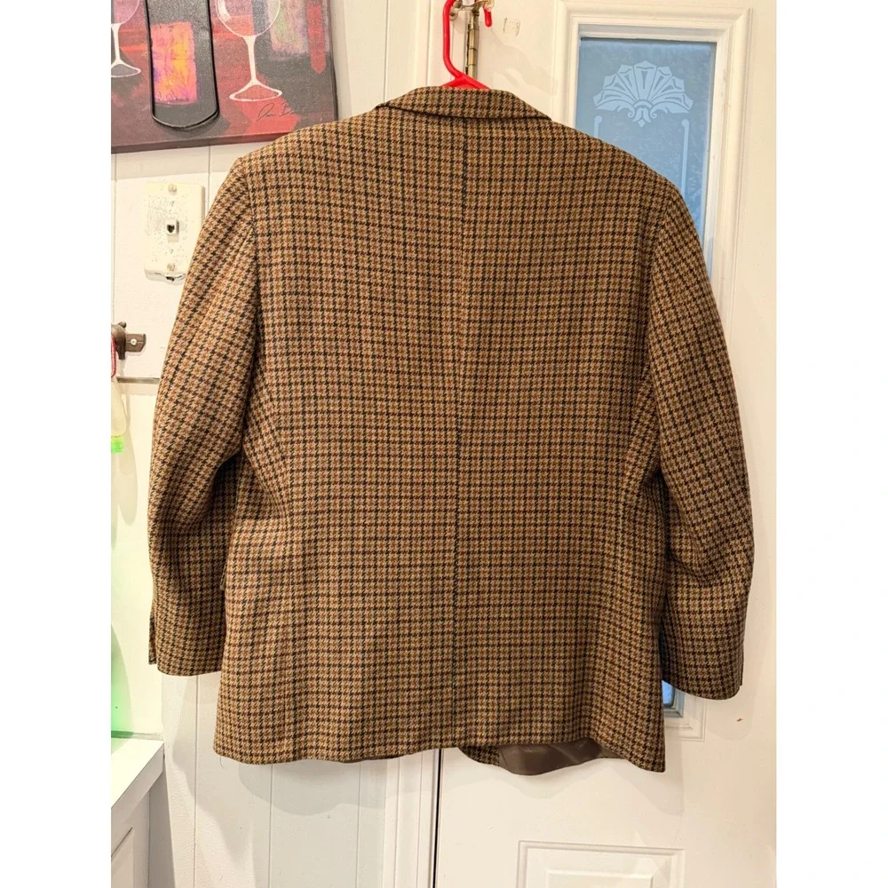 Marc Jeffries Mens 44R Lambswool Cashmere Houndstooth Blazer Sport Coat Brown